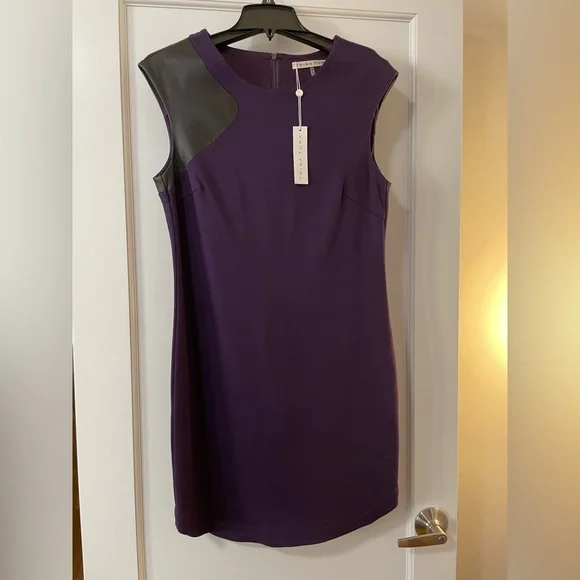 Trina Turk | Dresses | Trina Turk Missy Dark Purple Ponte Black  Leatherpatch Sheath Dress | Poshmark